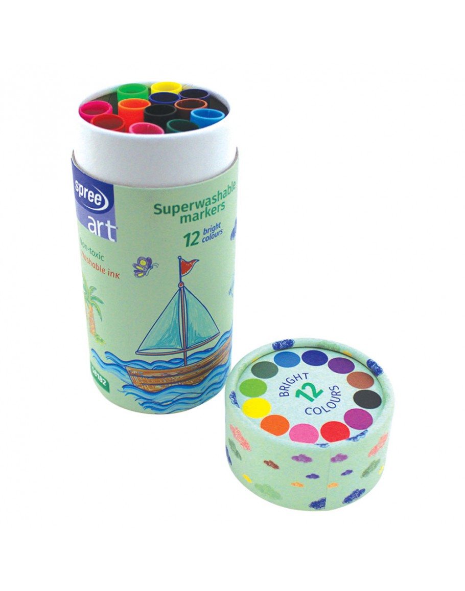 Маркери Superwashable, 12 цвята, конус Ø 7 мм, картонен тубус
